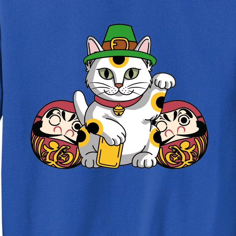 Japanese Daruma Doll Eki Neko Cat In St Patrick's Hat Great Gift Sweatshirt