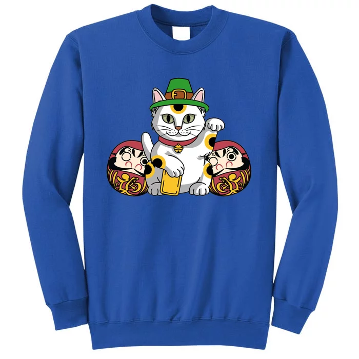 Japanese Daruma Doll Eki Neko Cat In St Patrick's Hat Great Gift Sweatshirt