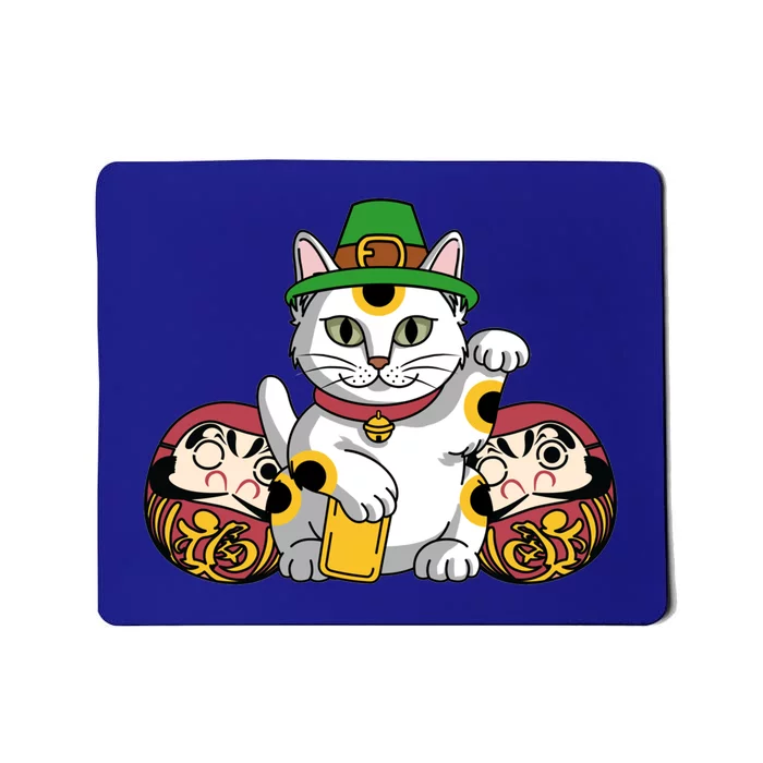 Japanese Daruma Doll Eki Neko Cat In St Patrick's Hat Great Gift Mousepad