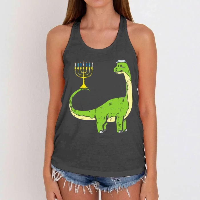 Jewish Dinosaur Dino Hanukkah Pajamas Chanukah Women's Knotted Racerback Tank