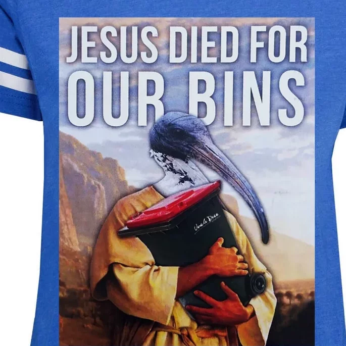 Jesus Died For Our Bins Enza Ladies Jersey Football T-Shirt