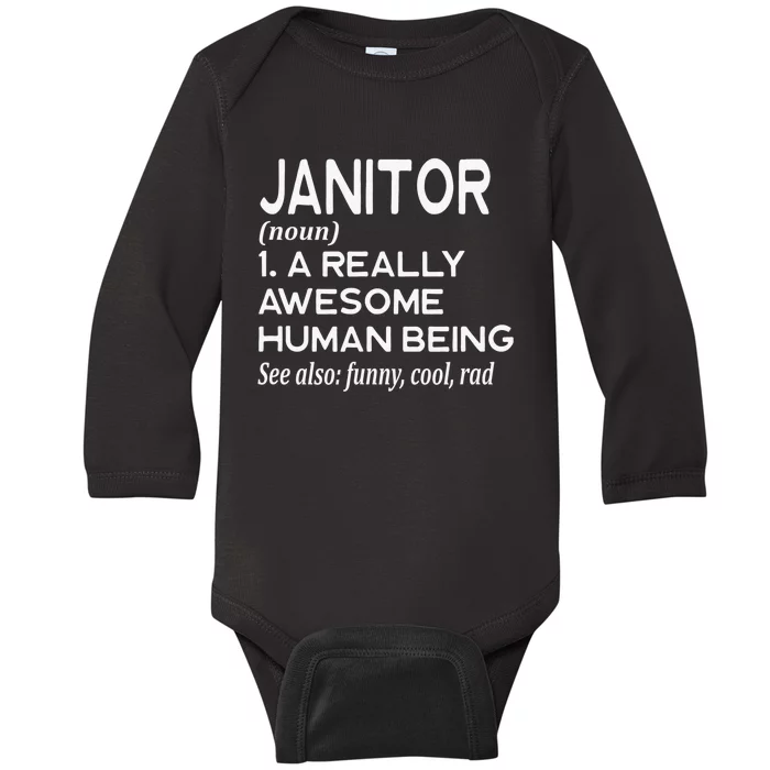 Janitor Definition Funny Janitorial Cleaning Repairing Baby Long Sleeve Bodysuit