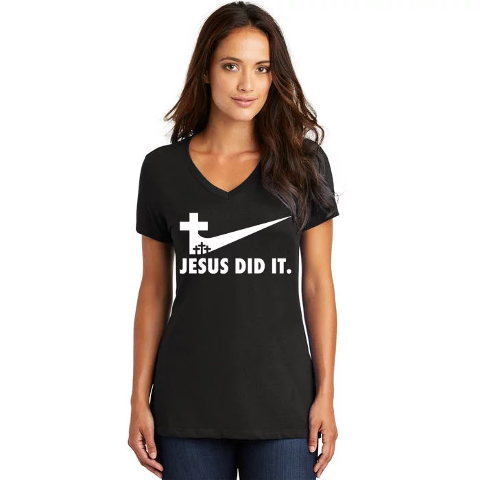 Jesus Did It Cross Women's V-Neck T-Shirt