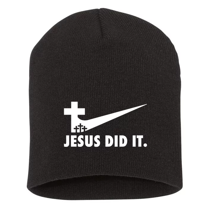 Jesus Did It Cross Short Acrylic Beanie