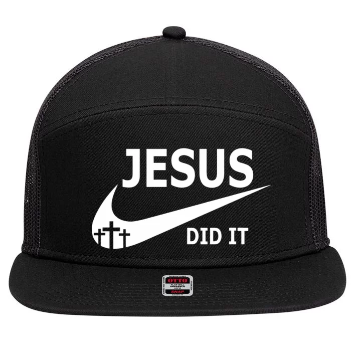 Jesus Did It Faith Cross Christian 7 Panel Mesh Trucker Snapback Hat