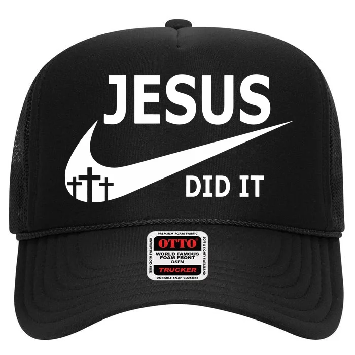 Jesus Did It Faith Cross Christian High Crown Mesh Trucker Hat