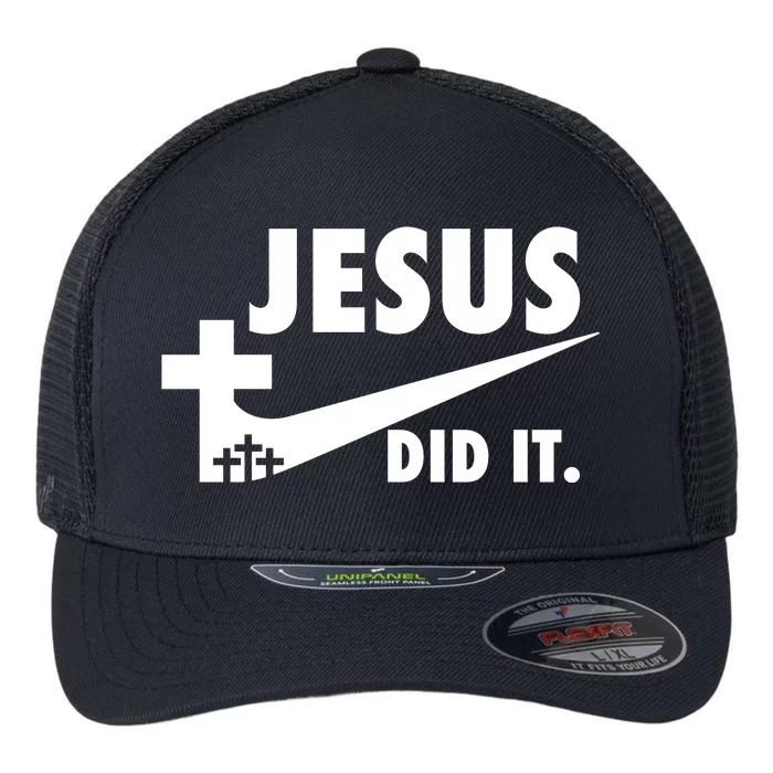 Jesus Did It Faith Cross Christian Flexfit Unipanel Trucker Cap