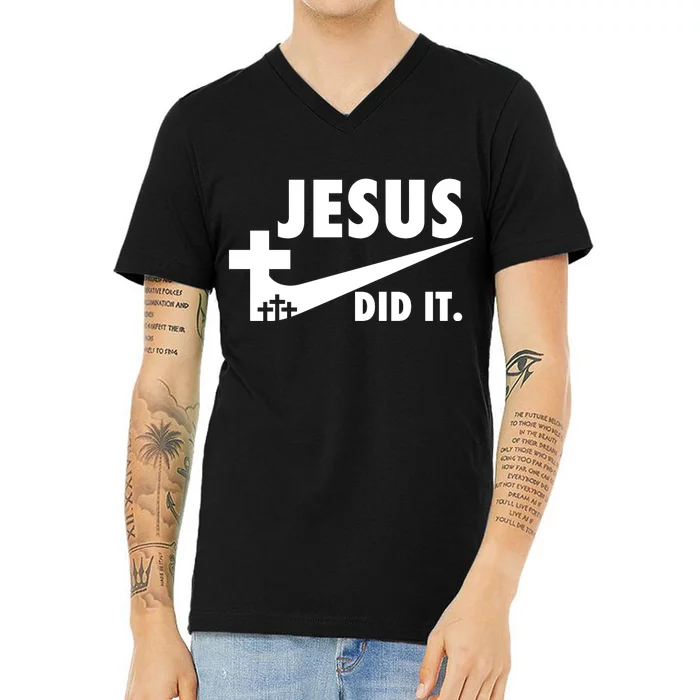 Jesus Did It Faith Cross Christian V-Neck T-Shirt