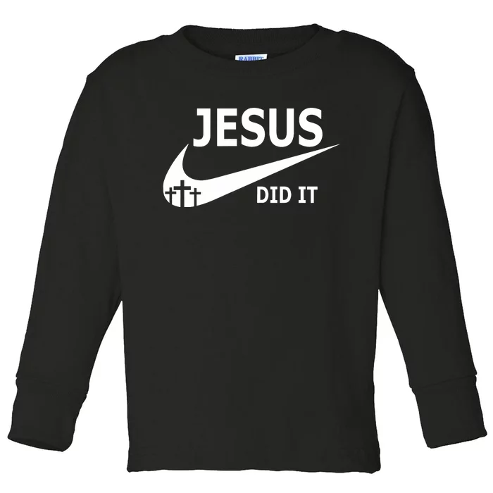 Jesus Did It Faith Cross Christian Toddler Long Sleeve Shirt