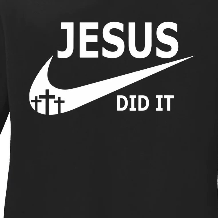 Jesus Did It Faith Cross Christian Ladies Long Sleeve Shirt