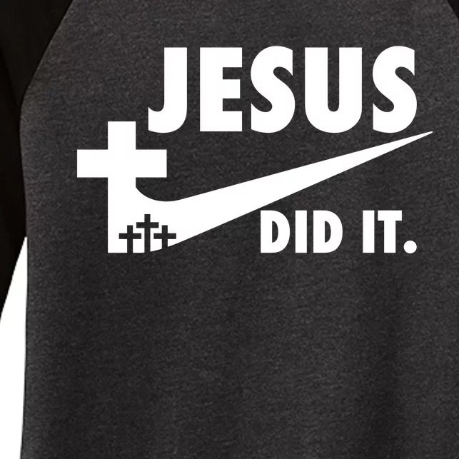 Jesus Did It Faith Cross Christian Women's Tri-Blend 3/4-Sleeve Raglan Shirt