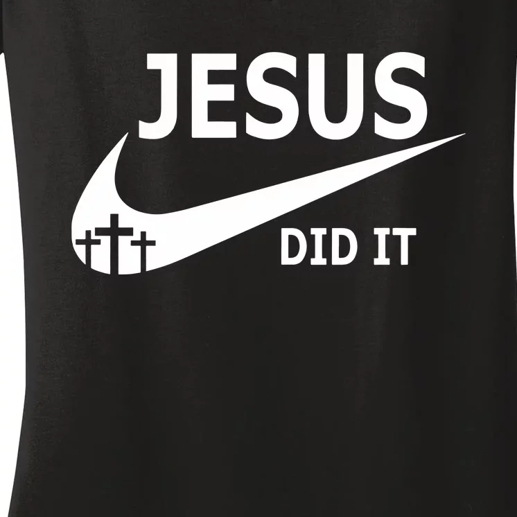 Jesus Did It Faith Cross Christian Women's V-Neck T-Shirt