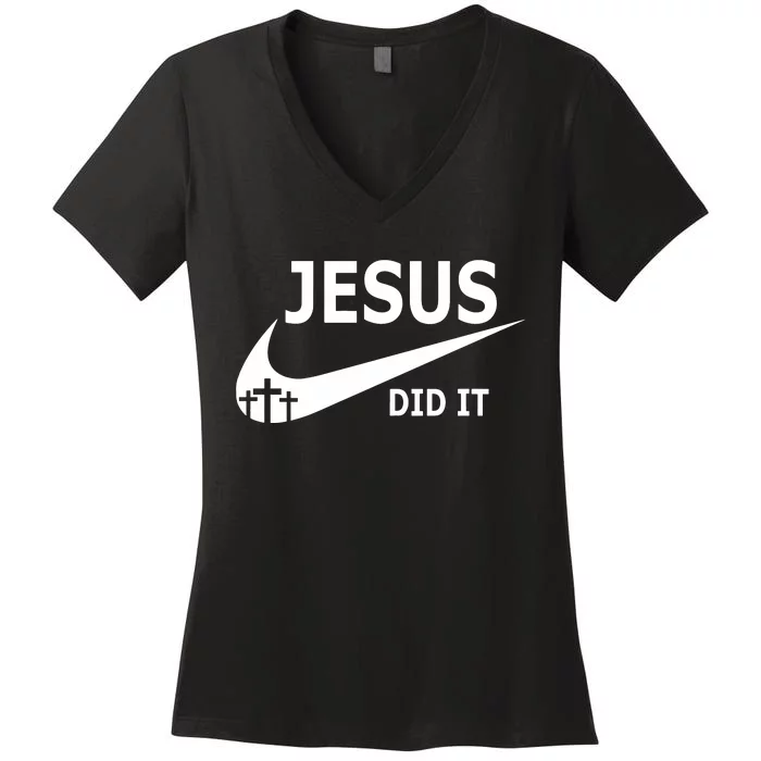 Jesus Did It Faith Cross Christian Women's V-Neck T-Shirt