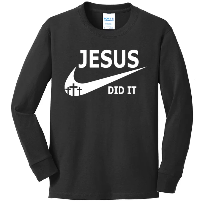 Jesus Did It Faith Cross Christian Kids Long Sleeve Shirt