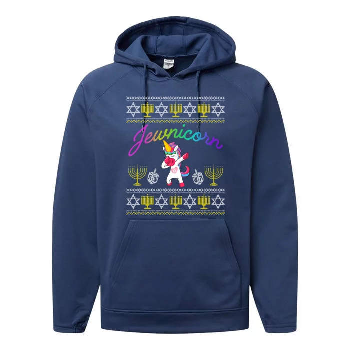 Jewnicorn Dabbing Jewish Unicorn Hanukkah Pajama Performance Fleece Hoodie