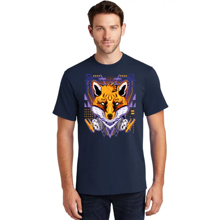 Japanese Digital Kitune Fox With Headphone Tall T-Shirt