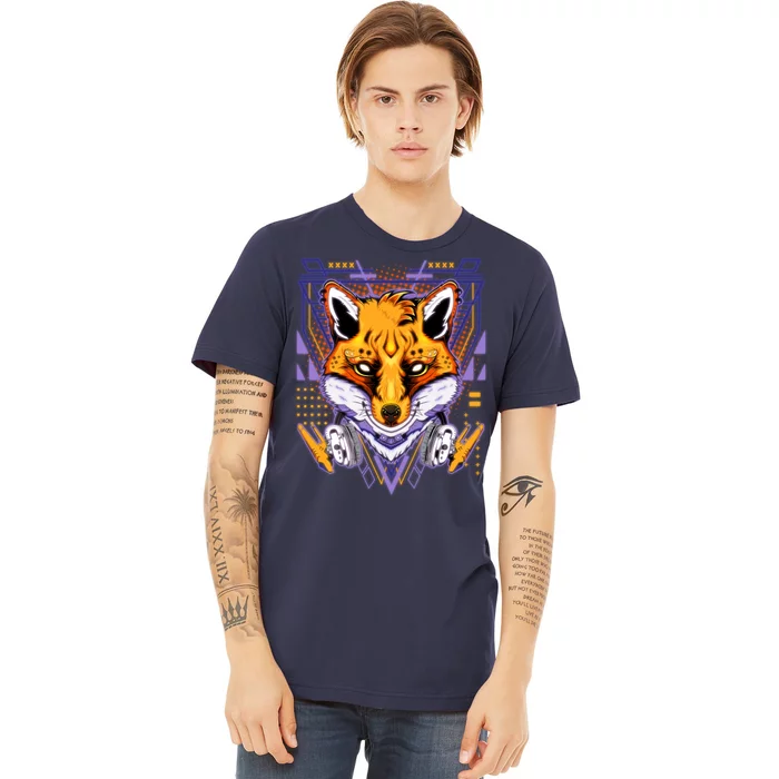 Japanese Digital Kitune Fox With Headphone Premium T-Shirt