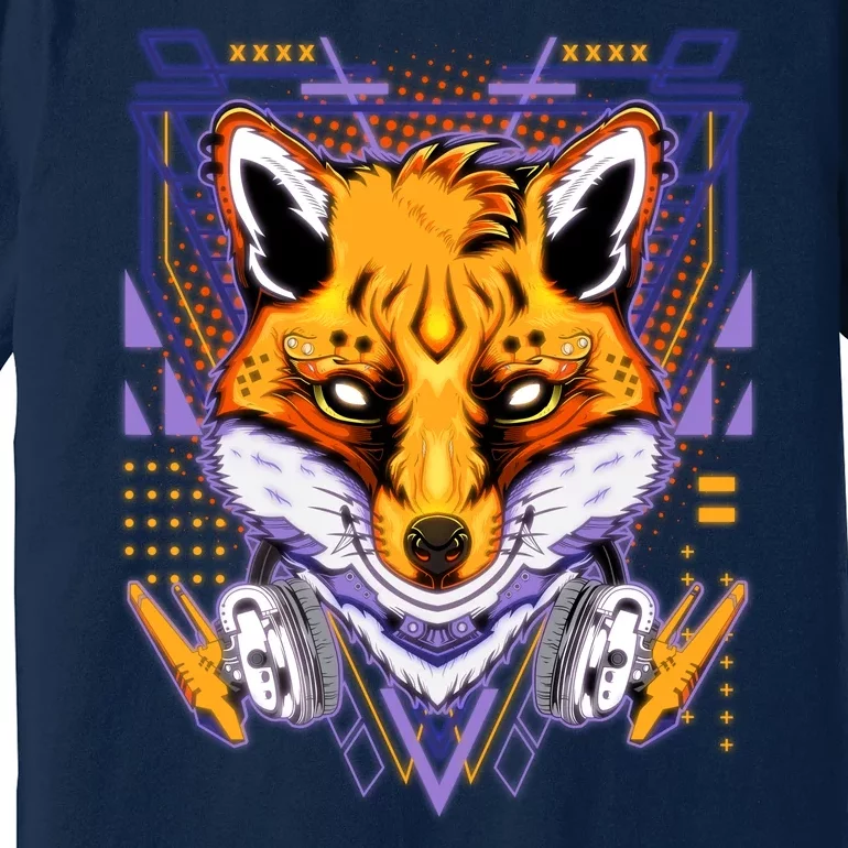 Japanese Digital Kitune Fox With Headphone Premium T-Shirt