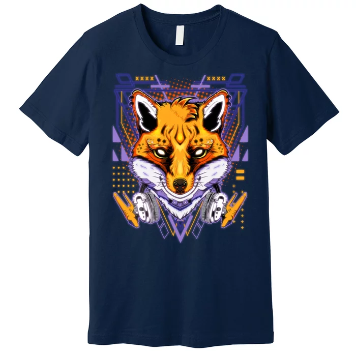 Japanese Digital Kitune Fox With Headphone Premium T-Shirt