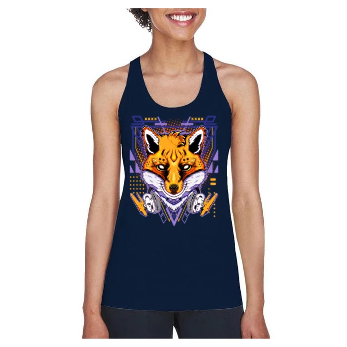 Japanese Digital Kitune Fox With Headphone Women's Racerback Tank