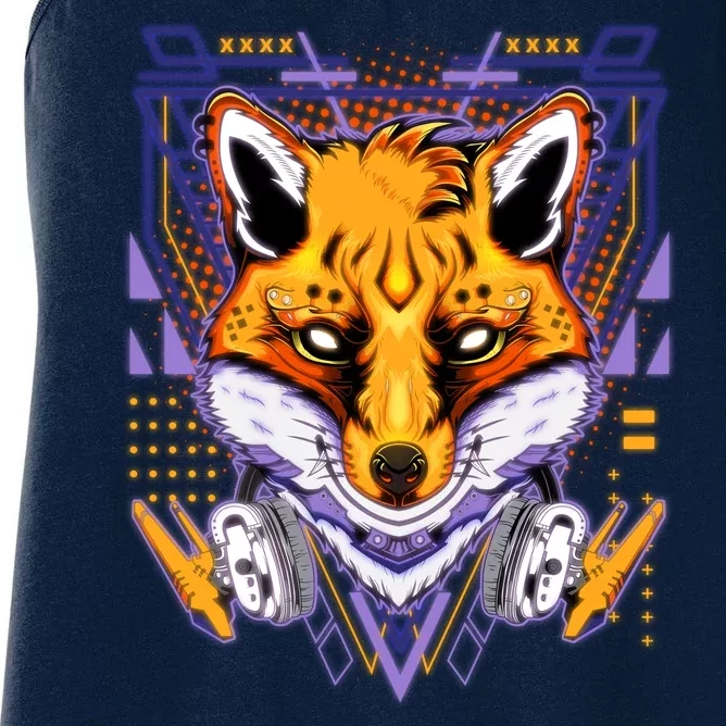 Japanese Digital Kitune Fox With Headphone Women's Racerback Tank