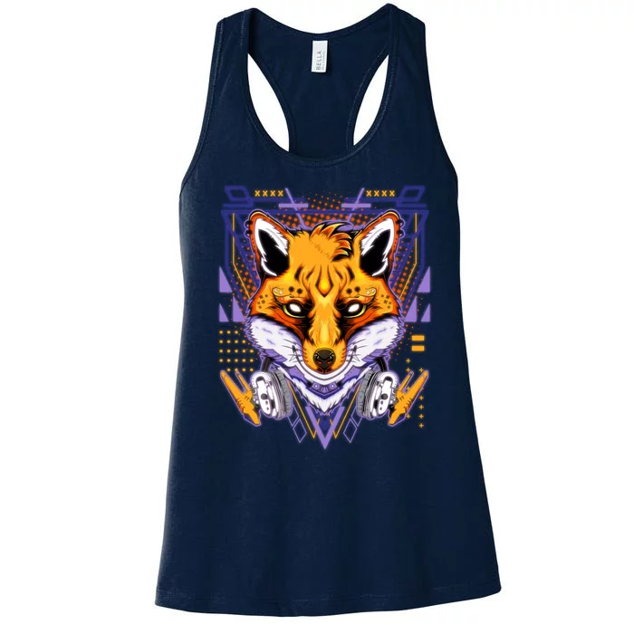 Japanese Digital Kitune Fox With Headphone Women's Racerback Tank