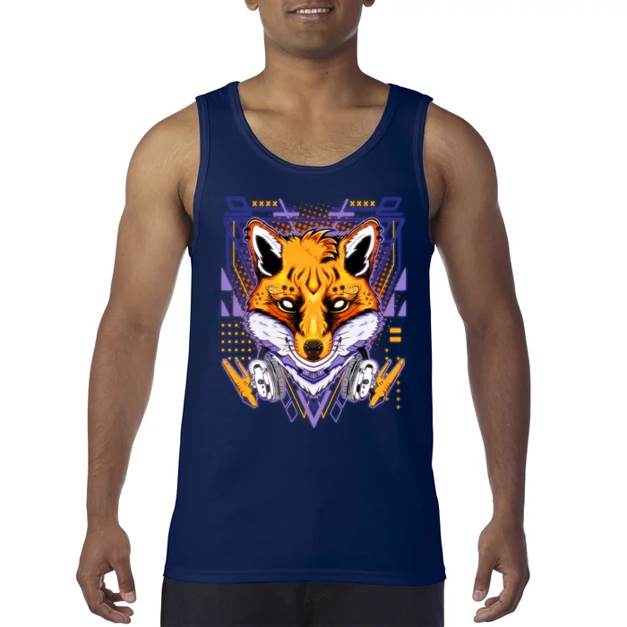 Japanese Digital Kitune Fox With Headphone Tank Top