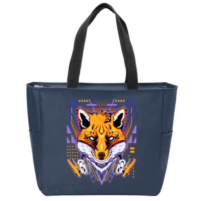 Japanese Digital Kitune Fox With Headphone Zip Tote Bag