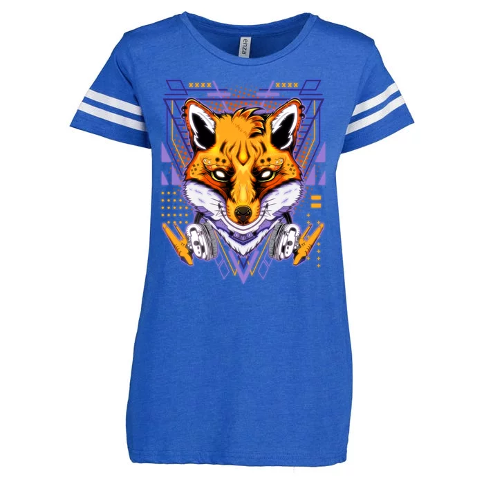 Japanese Digital Kitune Fox With Headphone Enza Ladies Jersey Football T-Shirt