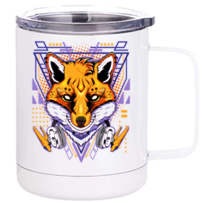 Japanese Digital Kitune Fox With Headphone Front & Back 12oz Stainless Steel Tumbler Cup