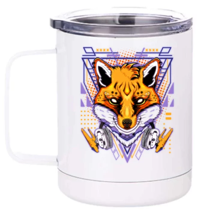 Japanese Digital Kitune Fox With Headphone Front & Back 12oz Stainless Steel Tumbler Cup