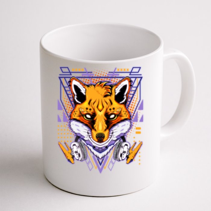 Japanese Digital Kitune Fox With Headphone Front & Back Coffee Mug