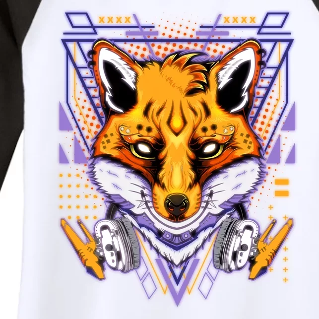 Japanese Digital Kitune Fox With Headphone Women's Tri-Blend 3/4-Sleeve Raglan Shirt