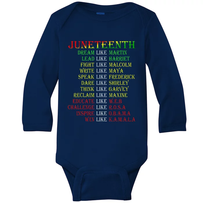 Juneteenth Dream Like Leaders Black Baby Long Sleeve Bodysuit