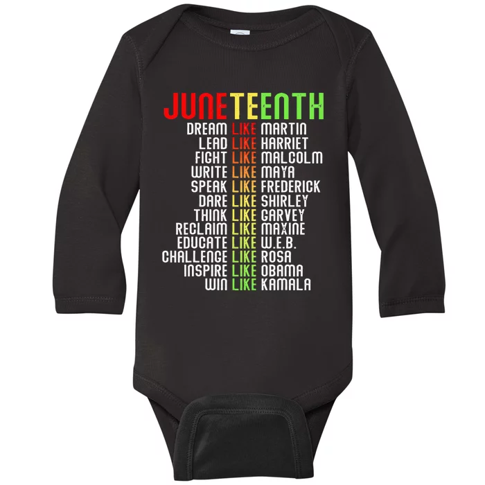 Juneteenth Dream Like Leaders Black Baby Long Sleeve Bodysuit