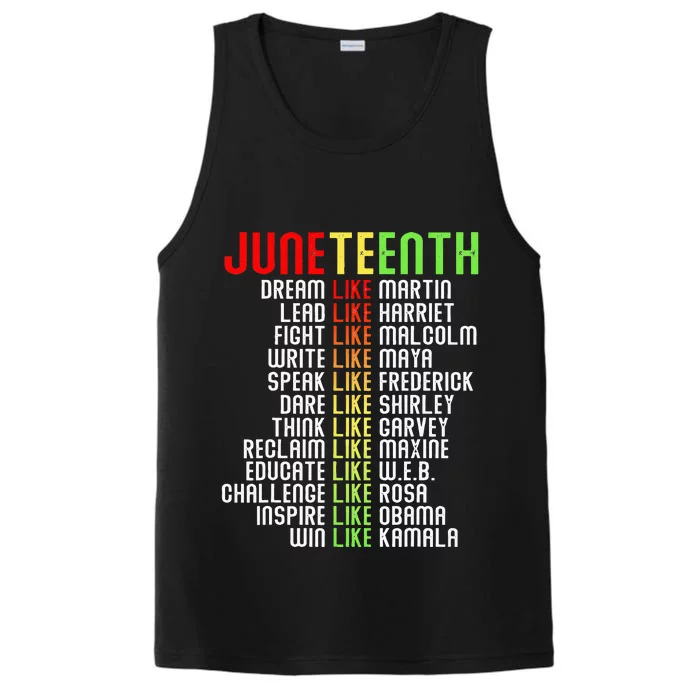 Juneteenth Dream Like Leaders Black Performance Tank