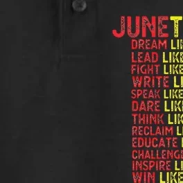 Juneteenth Dream Like Leaders Black Dry Zone Grid Performance Polo