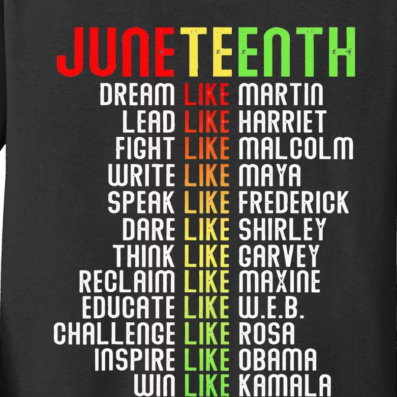 Juneteenth Dream Like Leaders Black Kids Long Sleeve Shirt