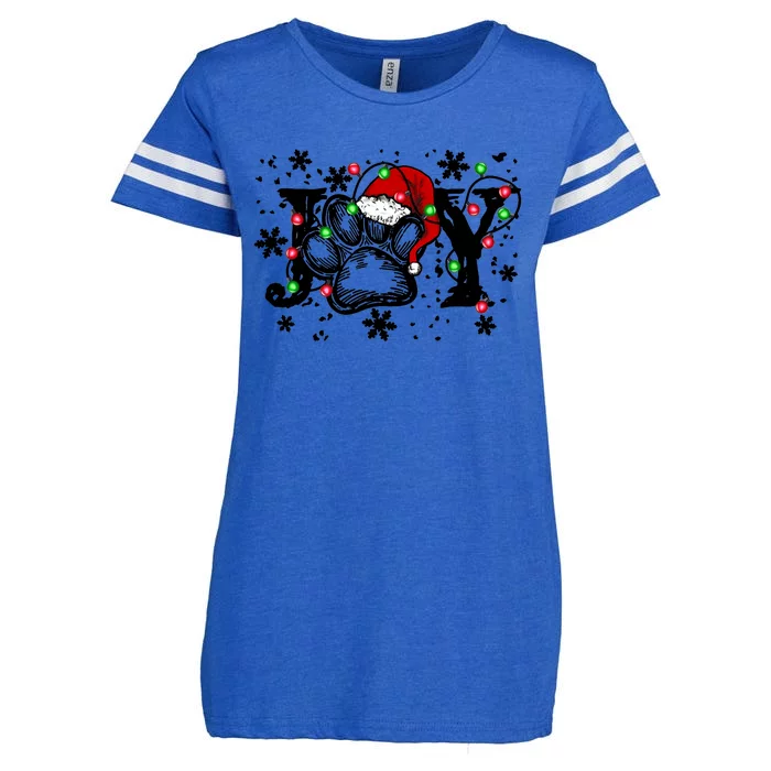 Joy Dog Paw Print Merry Christmas Dog Lover Gift Enza Ladies Jersey Football T-Shirt