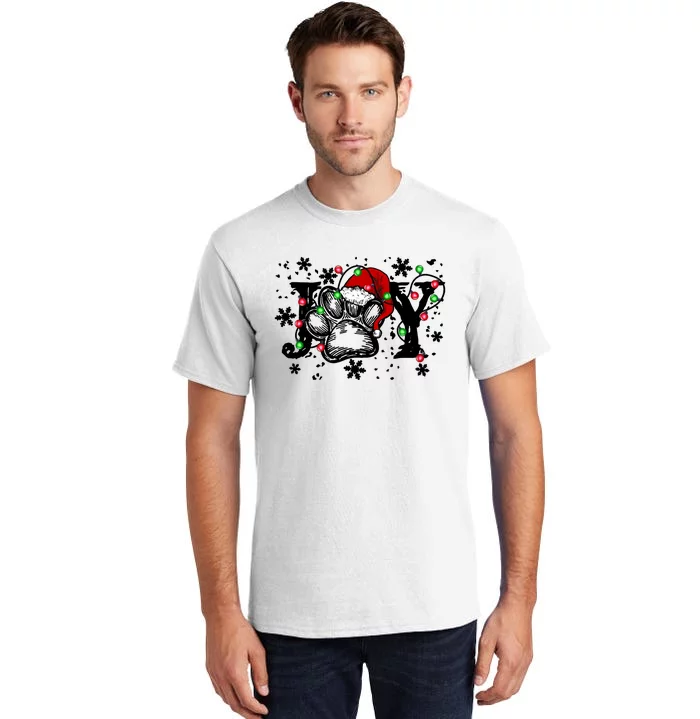 Joy Dog Paw Print Merry Christmas Dog Lover Gift Tall T-Shirt