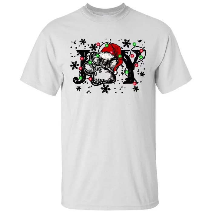 Joy Dog Paw Print Merry Christmas Dog Lover Gift Tall T-Shirt