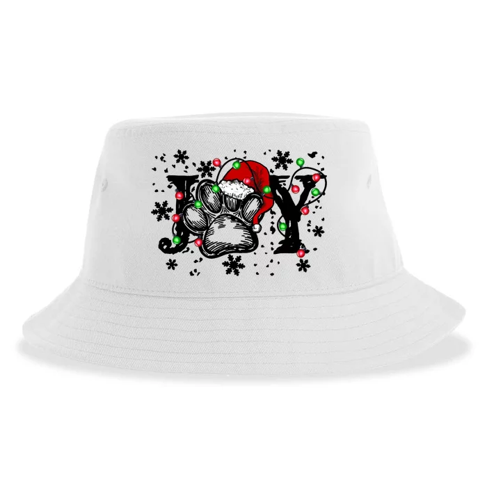 Joy Dog Paw Print Merry Christmas Dog Lover Gift Sustainable Bucket Hat