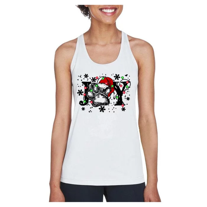 Joy Dog Paw Print Merry Christmas Dog Lover Gift Women's Racerback Tank