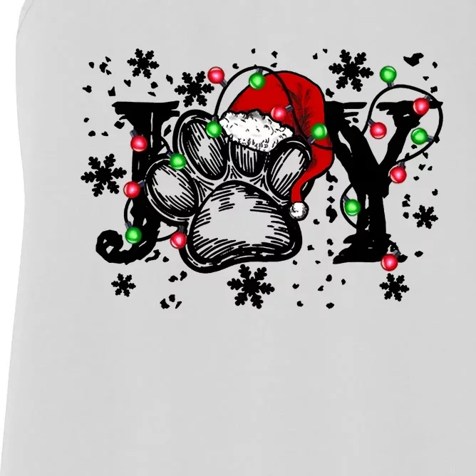 Joy Dog Paw Print Merry Christmas Dog Lover Gift Women's Racerback Tank