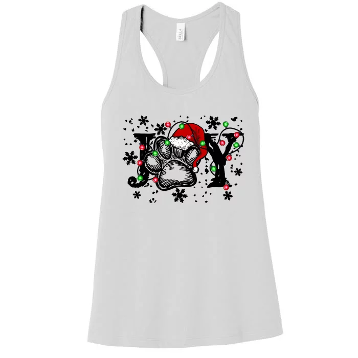 Joy Dog Paw Print Merry Christmas Dog Lover Gift Women's Racerback Tank