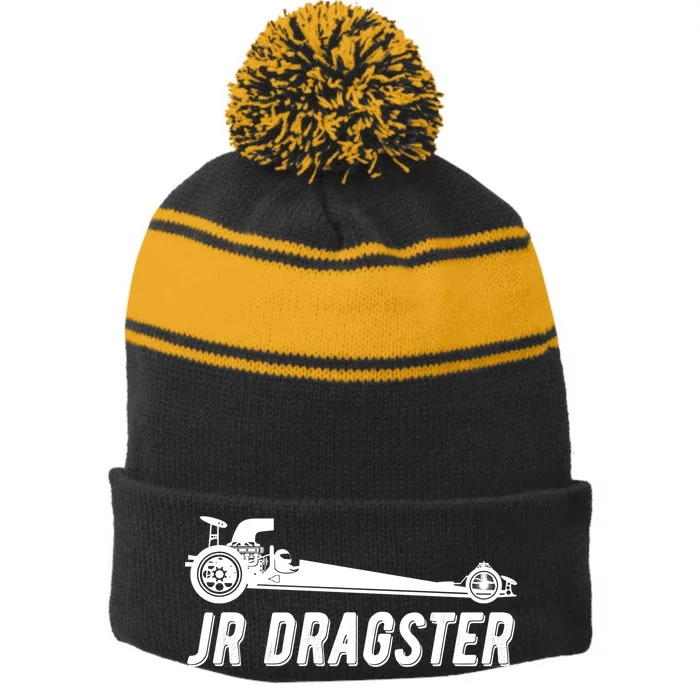 Jr Dragster Racing Car Driving Racer Drag Racing Gift Stripe Pom Pom Beanie