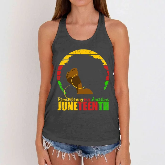 Juneteenth Design Remembering My Ancestors Black Freedom Women's Knotted Racerback Tank