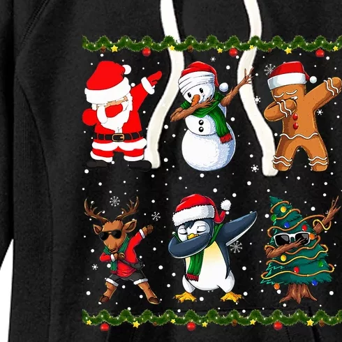 Jolly Dabbing Santa Festive Friends A Merry Christmas Squad Women's Fleece Hoodie