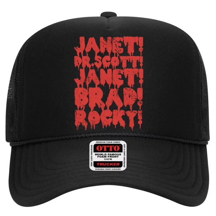 Janet Dr Scott Janet Brad Rocky Horrror Show Halloween High Crown Mesh Trucker Hat