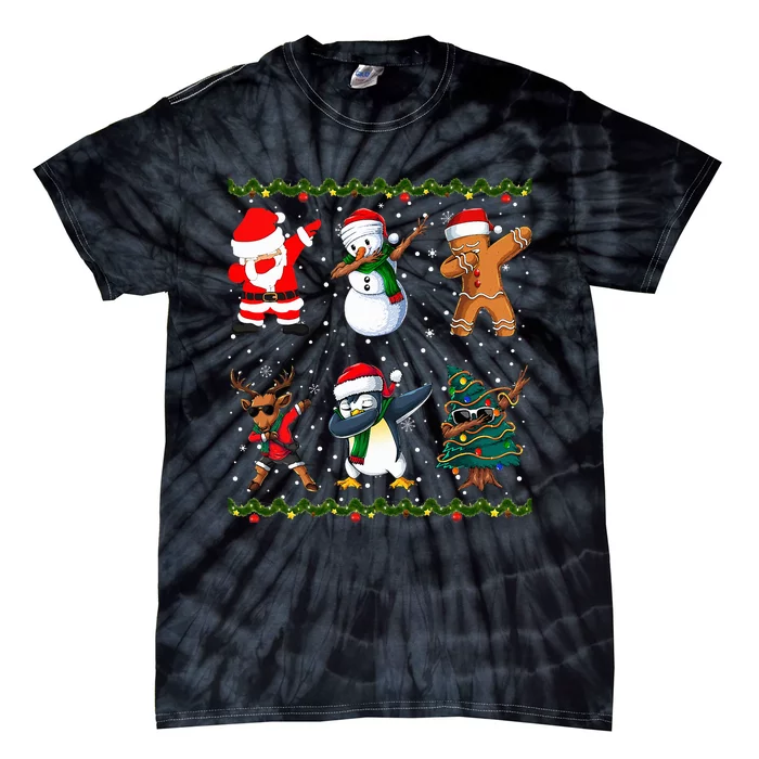 Jolly Dabbing Santa Festive Friends A Merry Squad Tie-Dye T-Shirt